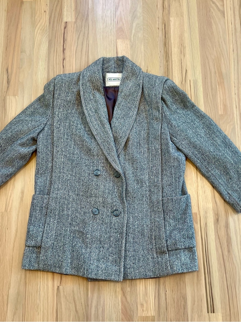 Vintage Neil Martin 80% Wool Herringbone Coat Made USA Gray Size 12